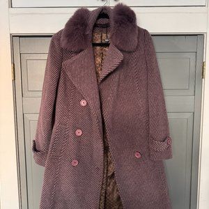 Max Mara Wool Pea Coat with Faux Fur Collar Lining (size Large)